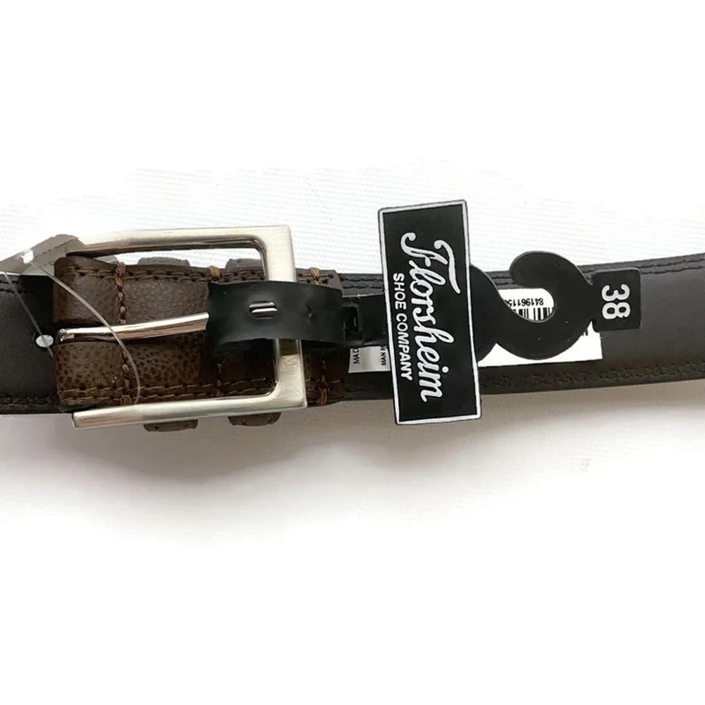 Florsheim Mens Brown Genuine Leather Belt Size 38 Pebble Grain 1136